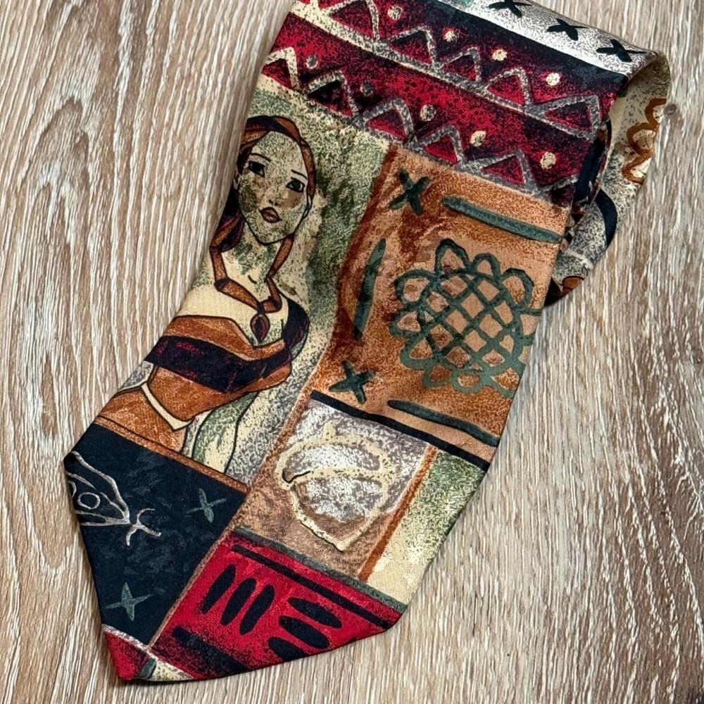 Vintage Disney Pocahontas Silk Tie Made in Italy | 90s Mosaic Art Print